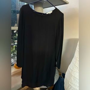 Black mid length satin like (viscose) long sleeve dress